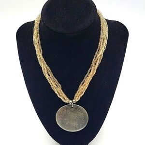 Vintage Multistrand Necklace w/  Round Western Style Silver Pendant